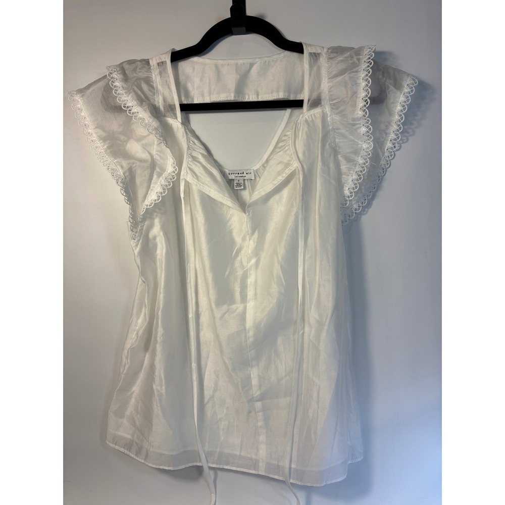 Current Air Los Angeles White Semi Sheer Lace Trimmed Top Size